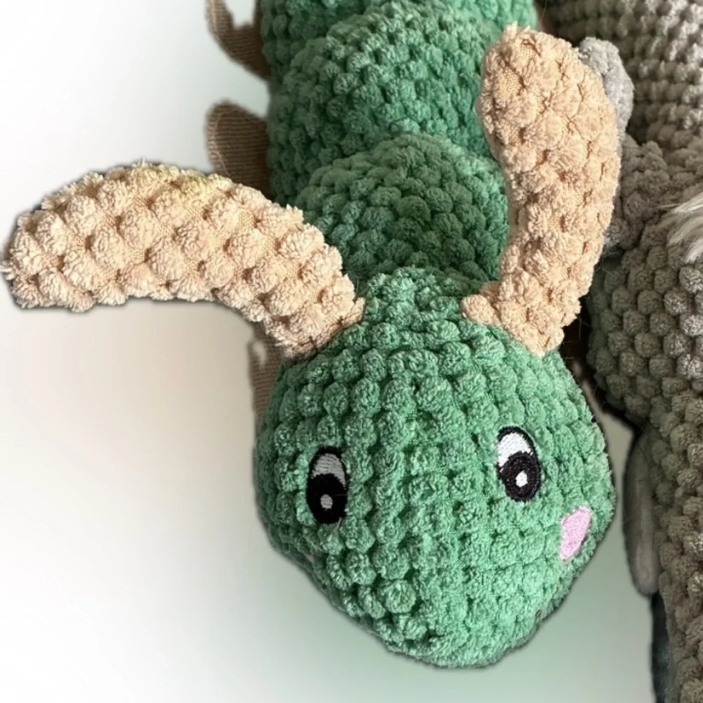 🐛 Plush Green and Tan Caterpillar Dog Toy